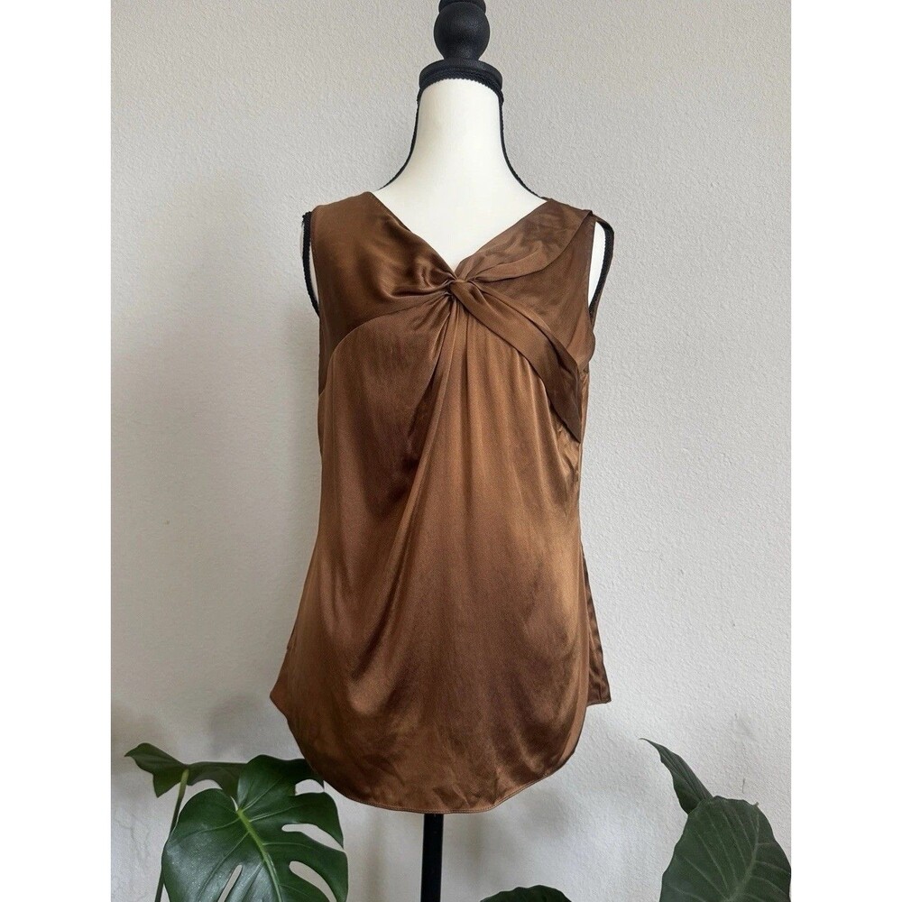 Elie Tahari Brown Silk Twist-Knot Sleeveless Top Blouse Size S Minimalist